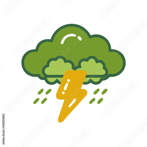 Lightning bolt beneath green cloud