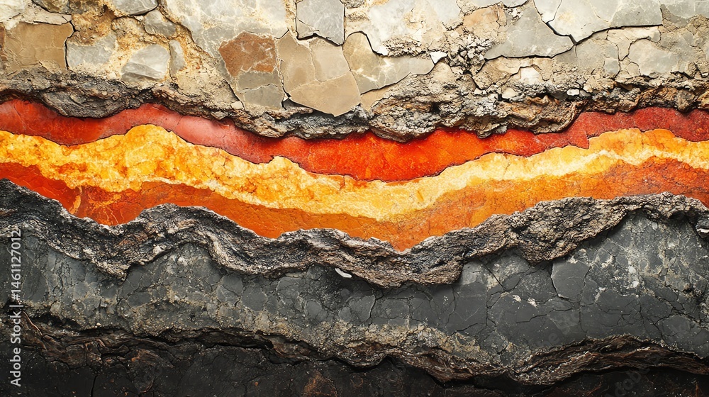 Colorful geological layers showcasing vibrant red, orange, and gray hues.