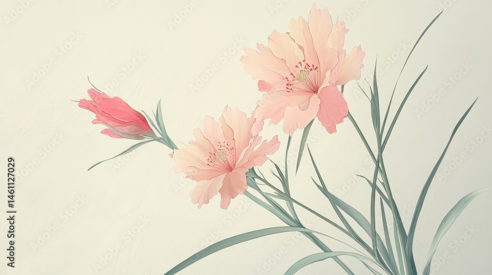 Naklejka premium Delicate pastel blossoms in delicate floral art.