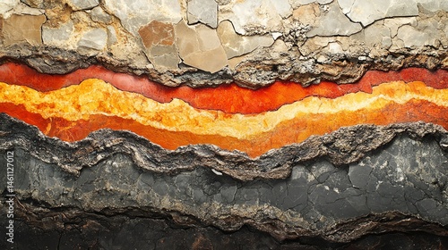 Obraz na płótnie Colorful geological layers showcasing vibrant red, orange, and gray hues. w salonie