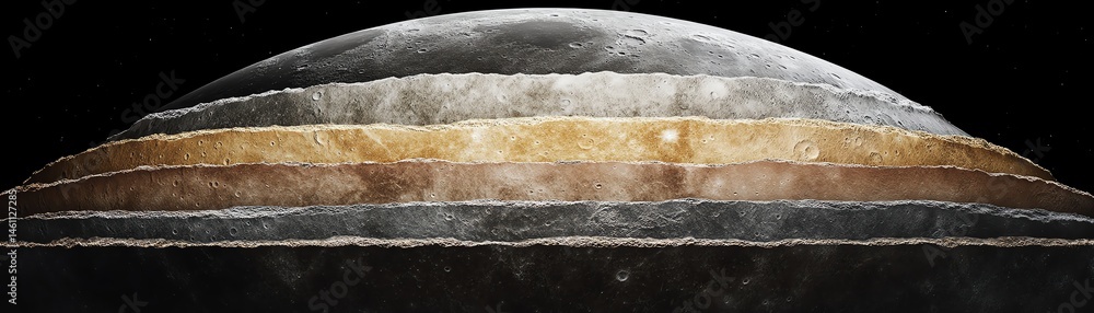 Layered structure of a planet showcasing geological formations.