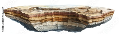Obraz na płótnie Layered geological rock formation with distinct hues against a white background. w salonie