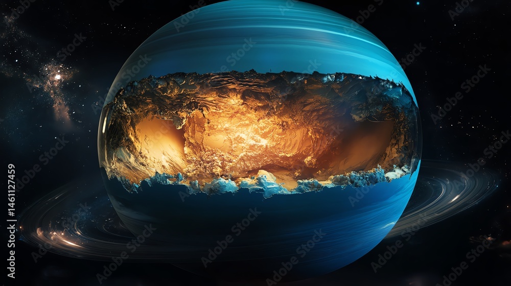 A stunning visualization of a planet with vibrant colors and unique surface features.