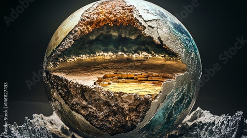 Obraz na płótnie A cutaway globe revealing inner layers, showcasing geological structures. w salonie