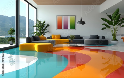 Colorful modern living room with vibrant floor