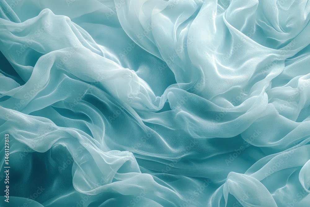 Fototapeta premium A close-up view of flowing light-blue sheer fabric.