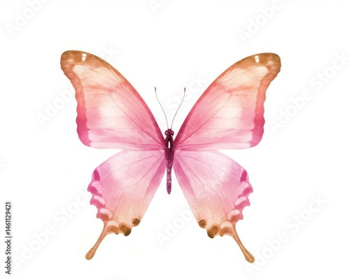 Delicate, pastel-hued butterfly, isolated against white backdrop.