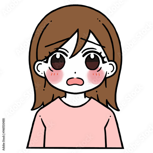 照れる困り顔の女性のイラスト