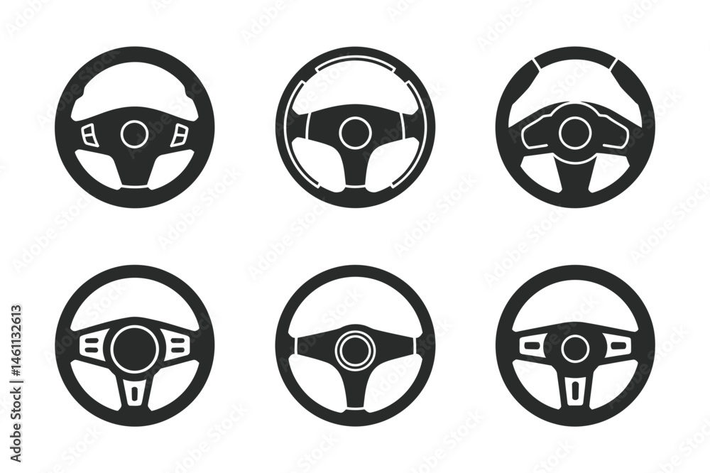 Naklejka premium Collection of various car steering wheel designs