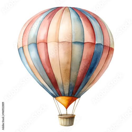 Hot Air Balloon with Striped Pattern Watercolor