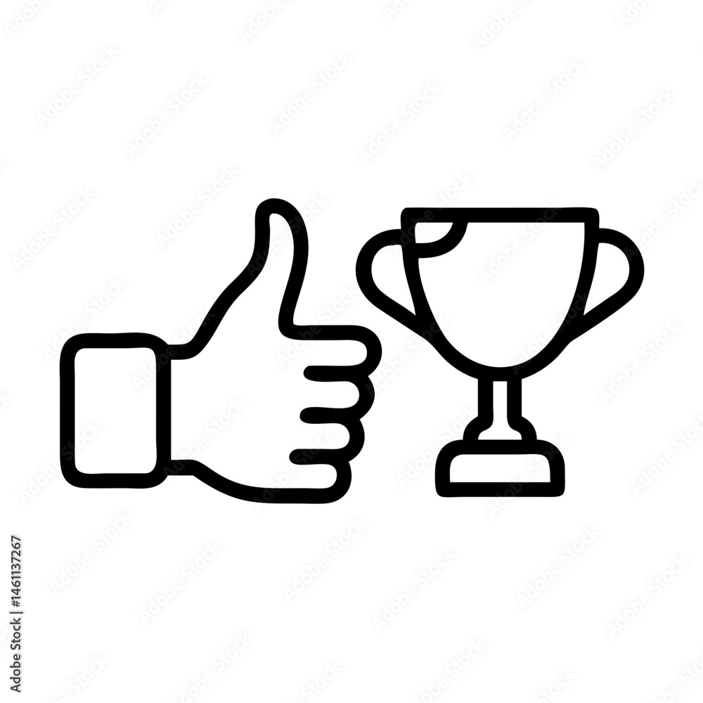 Obraz premium Thumbs Up Gesture with Trophy Icon 