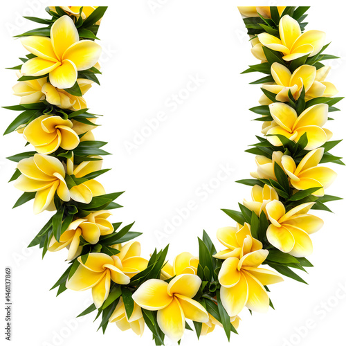 Yellow Plumeria Lei Hawaiian Flower Wreath isolated on Transparent Background