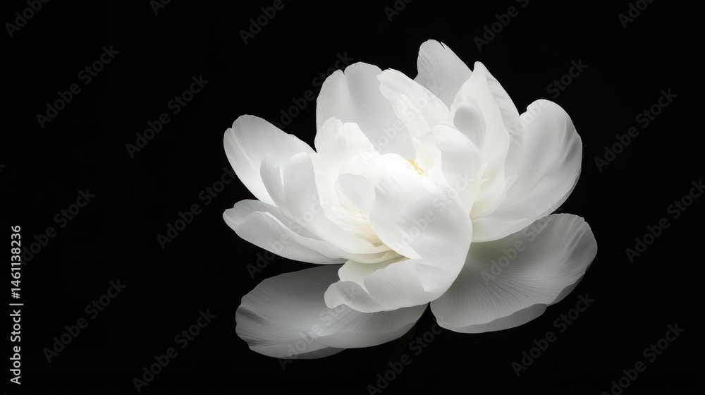 Fototapeta premium Close-up of a single white peony flower. the flower is in full bloom, with its petals spread out in a fan-like shape. the petals are delicate and have a soft, velvety texture.