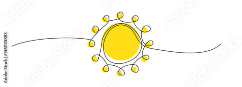 Obraz na płótnie One line sun vector icon. Continuous sunshine outline, sunrise doodle, summer line illustration w salonie