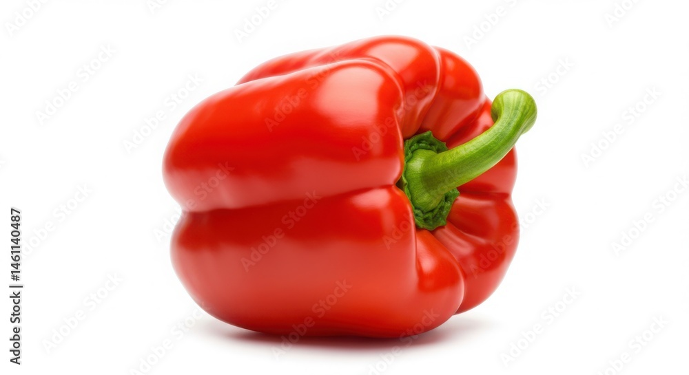 Single red bell pepper with green stem isolated on white background Single red bell pepper with green stem isolated on white background