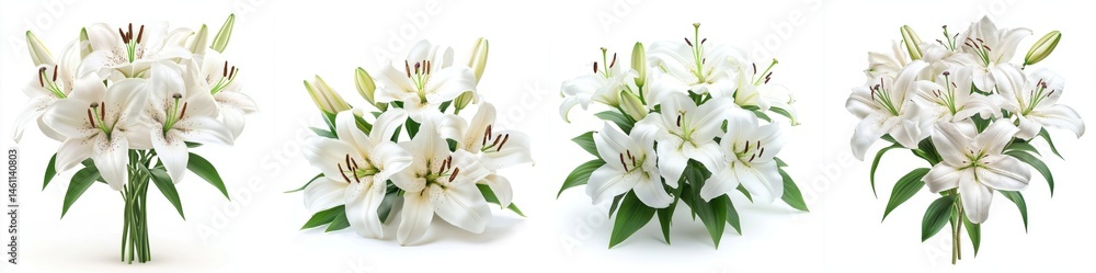 A bouquet of white lilies, isolate on white background. Mix Collection. A bouquet of white lilies, isolate on white background. Mix Collection.