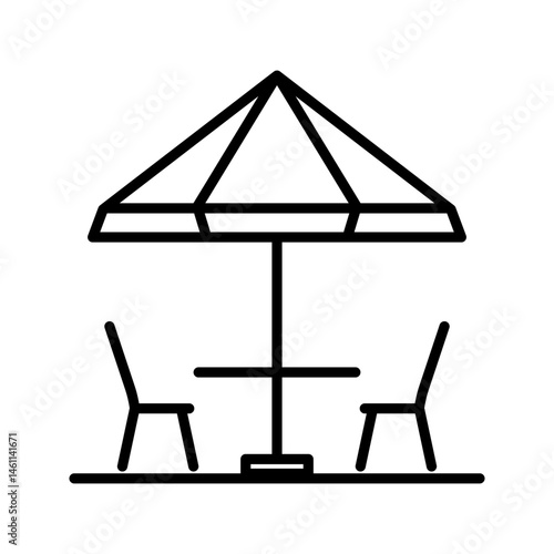 Terrace, in line design. Terrace, balcony, outdoor space, patio, rooftop, seating area, veranda on white background vector. 