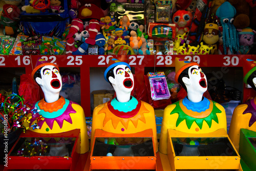 Laughing clowns at the side show at the Young Cherry Festival