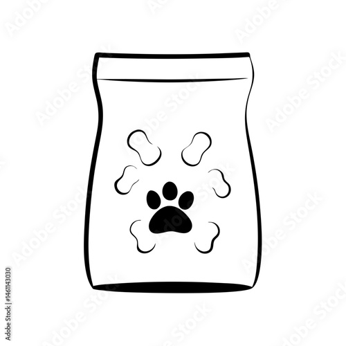 Dog treat pouch with paw print and bone design in black outline, pet accessory