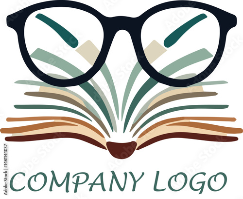 reading glasses on book - Bookstore company logo, vector, editable