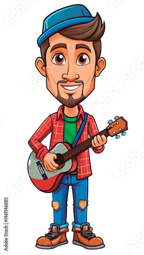 Cartoon musician playing an acoustic guitar.