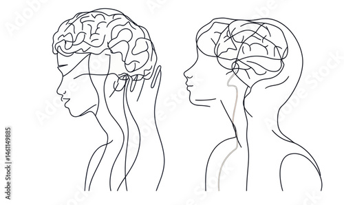 One-Line Art of Mental Health Struggles: Grief, Problems, and Failure Concept in Minimalist Style
