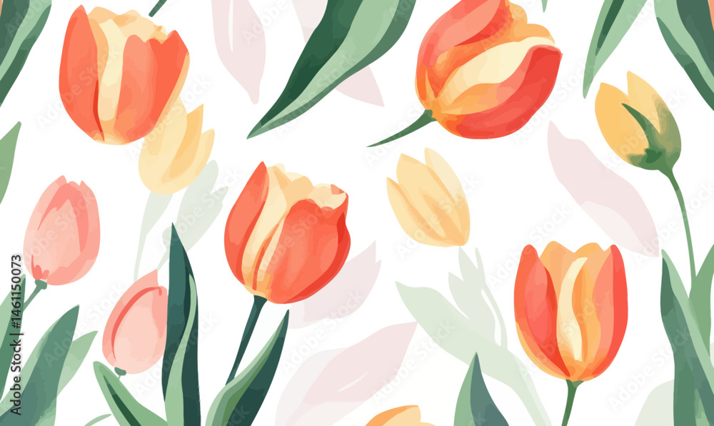 Obraz premium Elegant Watercolor Tulip Seamless Pattern for Spring Floral Invitations and Cards