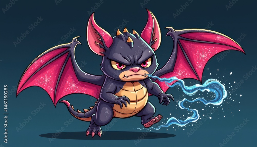 A grumpy chibi dragon fruit bat named “Tropazap”, stomping with comic effect lines, blowing glitter smoke, and flapping glittery wings angrily. A grumpy chibi dragon fruit bat named “Tropazap”, stomping with comic effect lines, blowing glitter smoke, and flapping glittery wings angrily.