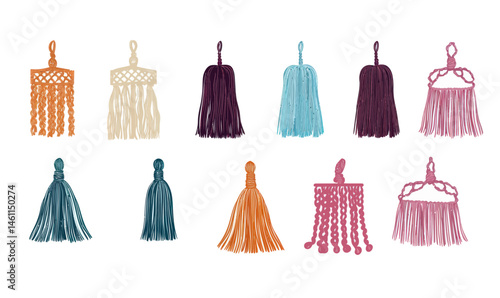 Minimalist Tassel Collection with Braided Cord and Yarn Skirt for Fabric Decoration