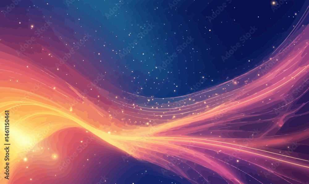 Obraz premium Glowing Energy Lines and Starry Sky in Futuristic Minimalist Tech Concept Background
