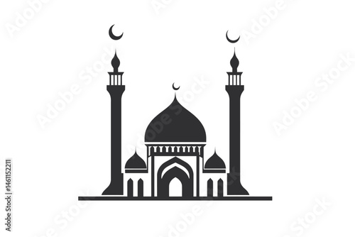 Islamic Mosque Silhouette Vector with Crescent Moon