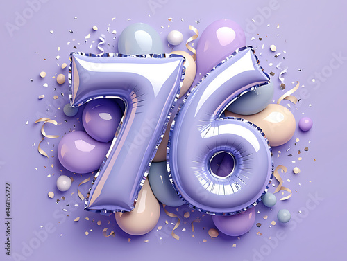Silver Number Seventy-Six Balloon With Pastel Balloons