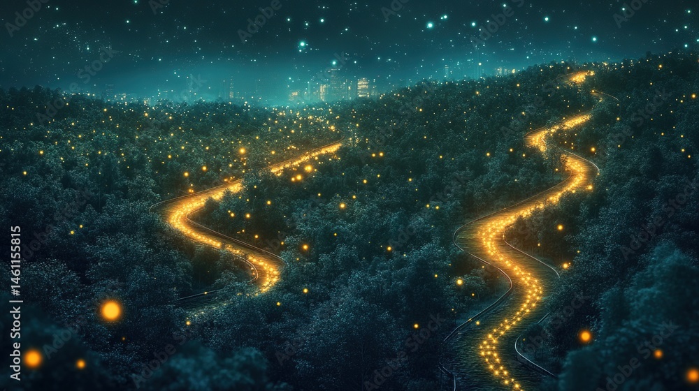 Obraz premium A roadmap of business network growth, digital pathways illuminating connections