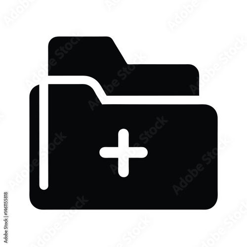 folder with plus sign black silhouette