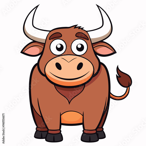 Vector illustration of a Cute cartoon brown bull.