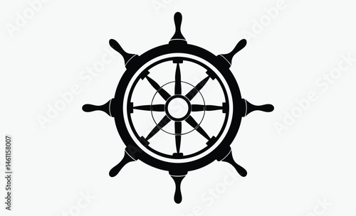 Ship wheel silhouette, Ship steering wheel, Boat steering wheels icon black silhouette, outline vector illustration