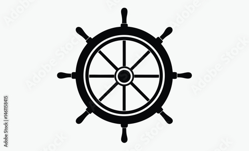 Ship wheel silhouette, Ship steering wheel, Boat steering wheels icon black silhouette, outline vector illustration