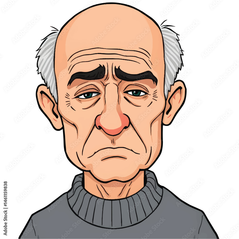 Cartoon mans sad furrowed face Cartoon mans sad furrowed face