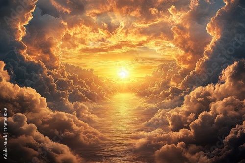 Golden Skyway Through Clouds