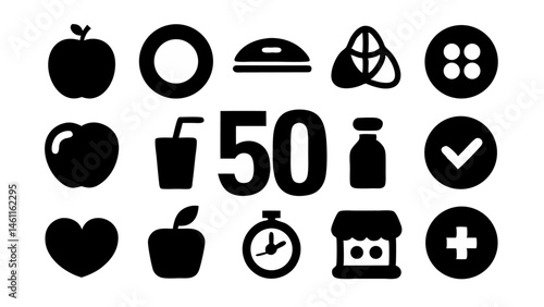 Nutrition Line Icon Set for Proper Nutrition, Diet, and Weight Management