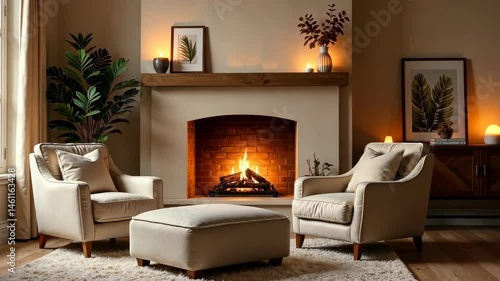 Wallpaper Mural Cozy Fireplace Ambiance Relaxing by the Fire with Warm Lighting and Comfortable Seating Torontodigital.ca