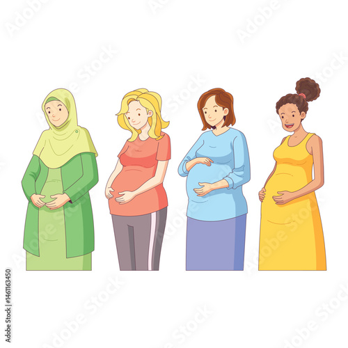 illustration of happy pregnant women