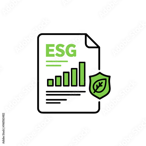ESG report with growth chart and green shield icon  