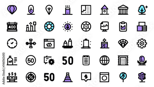 Editable stroke icon pack for modern user interfaces ideal for application builders, software platforms, and websites requiring sleek and consistent design elements