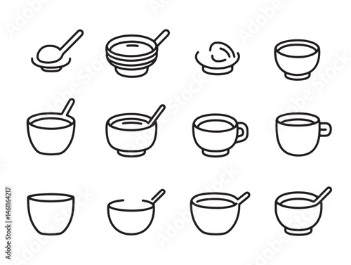 congee food bowl with spoon line vector illustration design