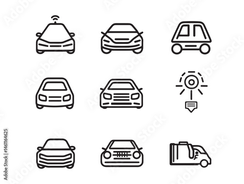 Connected car line art showing smart vehicle communication concept