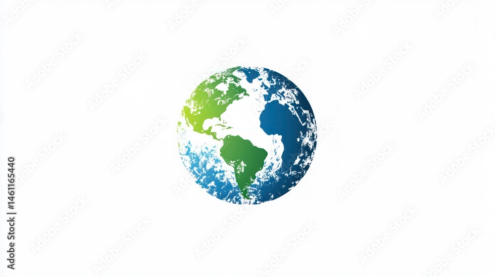 Naklejka premium A vibrant illustration of Earth showcasing green continents and blue oceans on a clean white background