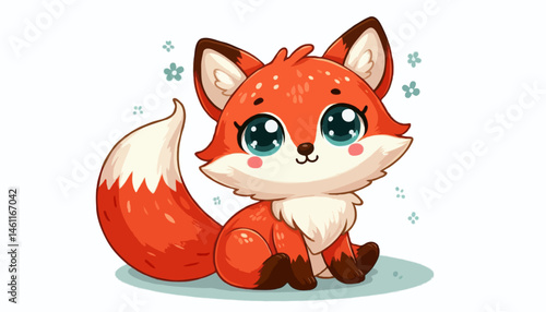 A cute red fox cartoon vector illustration shows a smiling wild mammal with a bushy tail, a funny drawing full of character and fun animal art