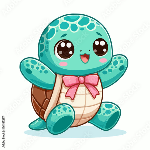 A funny cartoon vector illustration of a turtle animal character having fun with a ball, showcasing a comic design icon