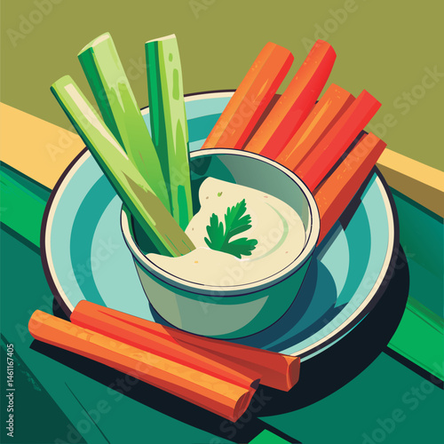 Celery sticks and carrot sticks with dip.